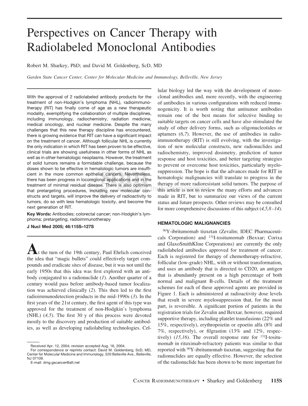 Perspectives on Cancer Therapy with Radiolabeled Monoclonal Antibodies