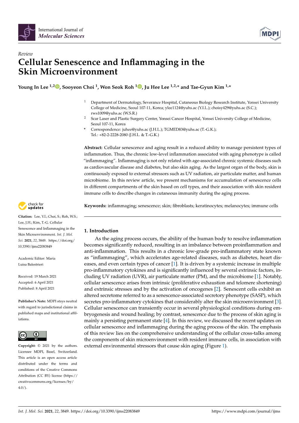 Cellular Senescence and Inflammaging in the Skin Microenvironment