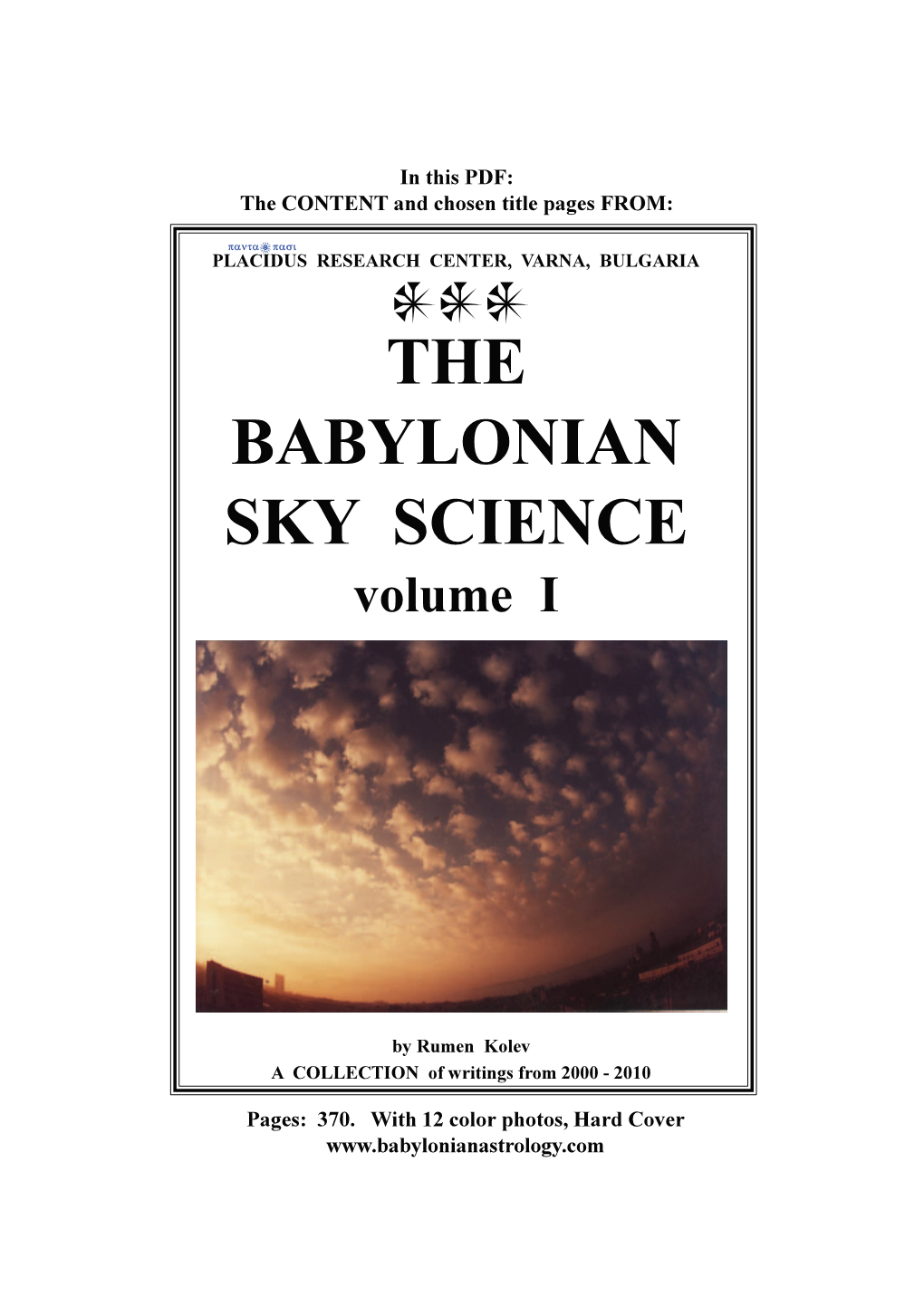 THE BABYLONIAN SKY SCIENCE Volume I