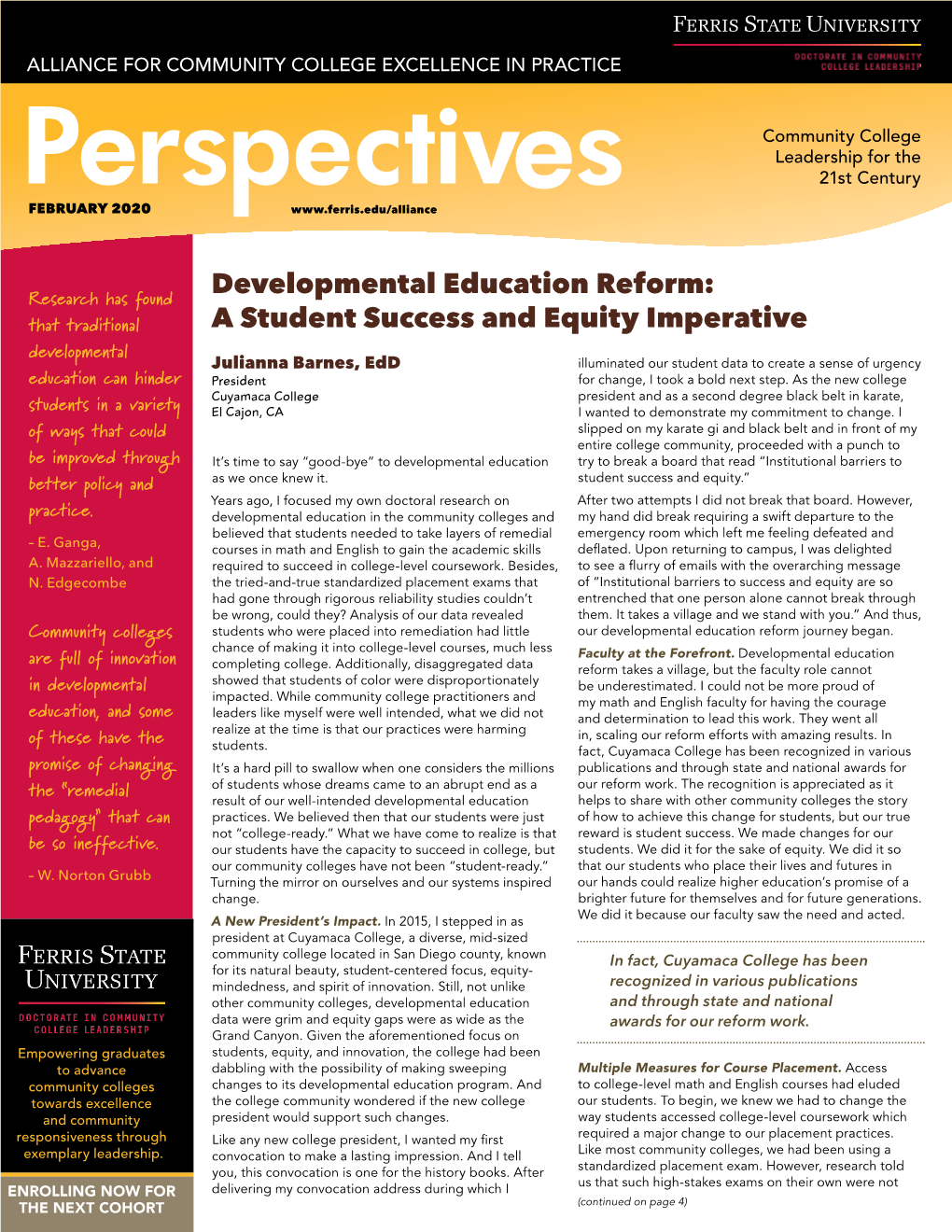 Developmental Education Reform: a Student Success and Equity