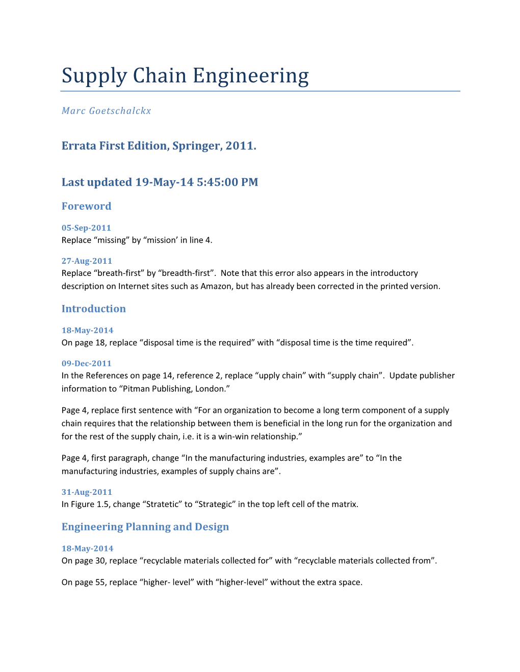 Supply Chain Engineering