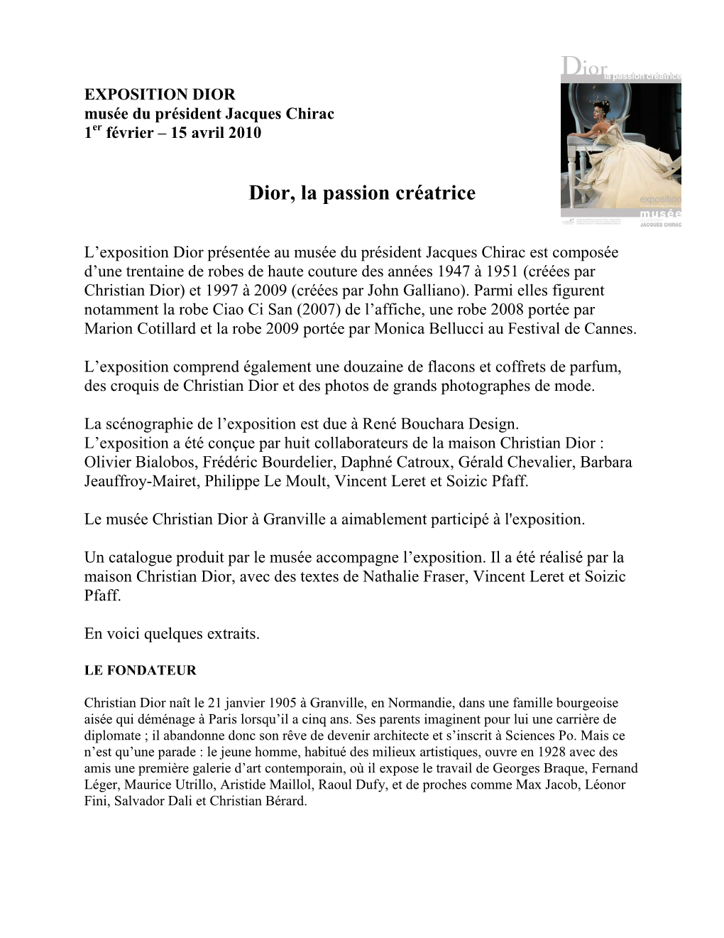 Dossier De Presse Expo Dior