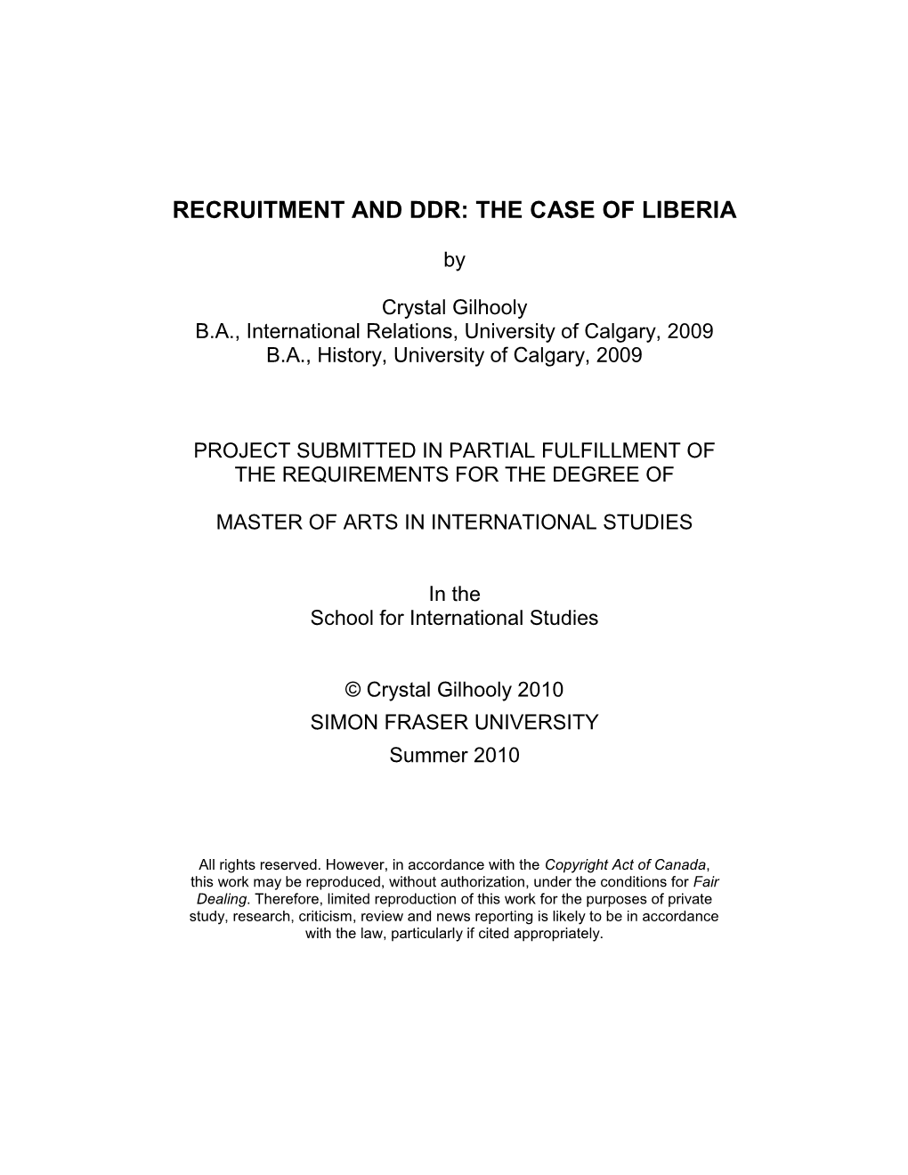 Recruitment and Ddr: the Case of Liberia