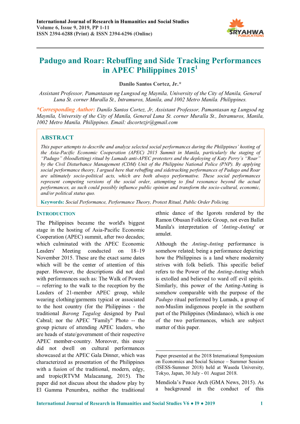 Padugo and Roar: Rebuffing and Side Tracking Performances in APEC Philippines 20151