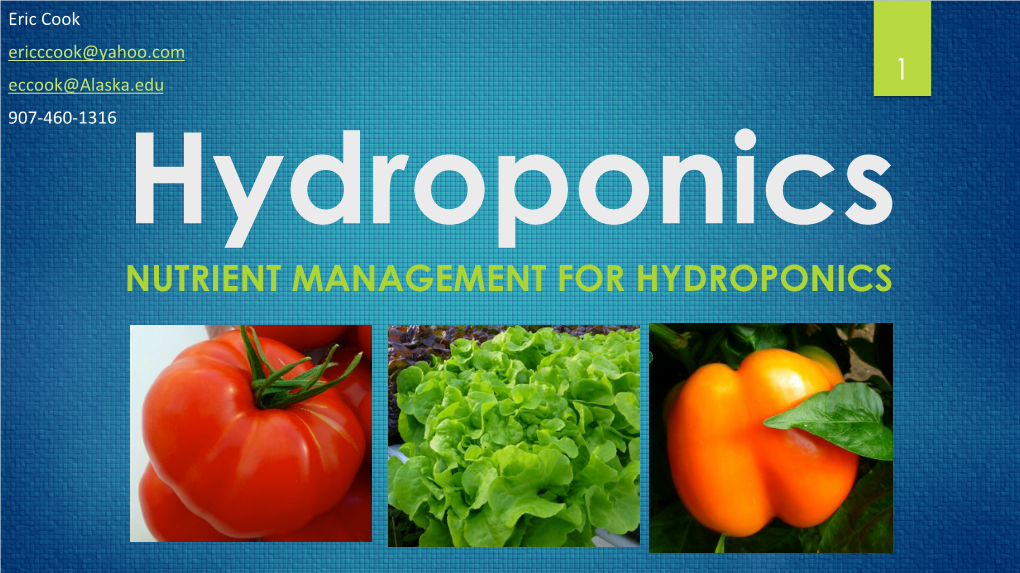 Nutrient Management for Hydroponics