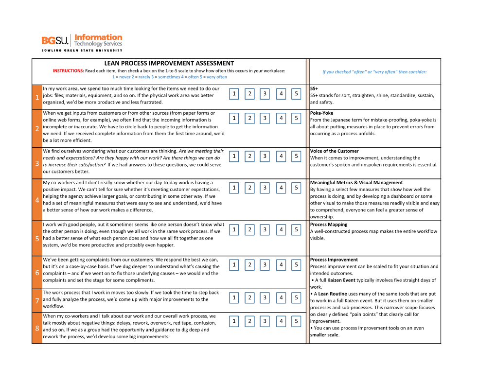 Lean Process Improvement Assessment