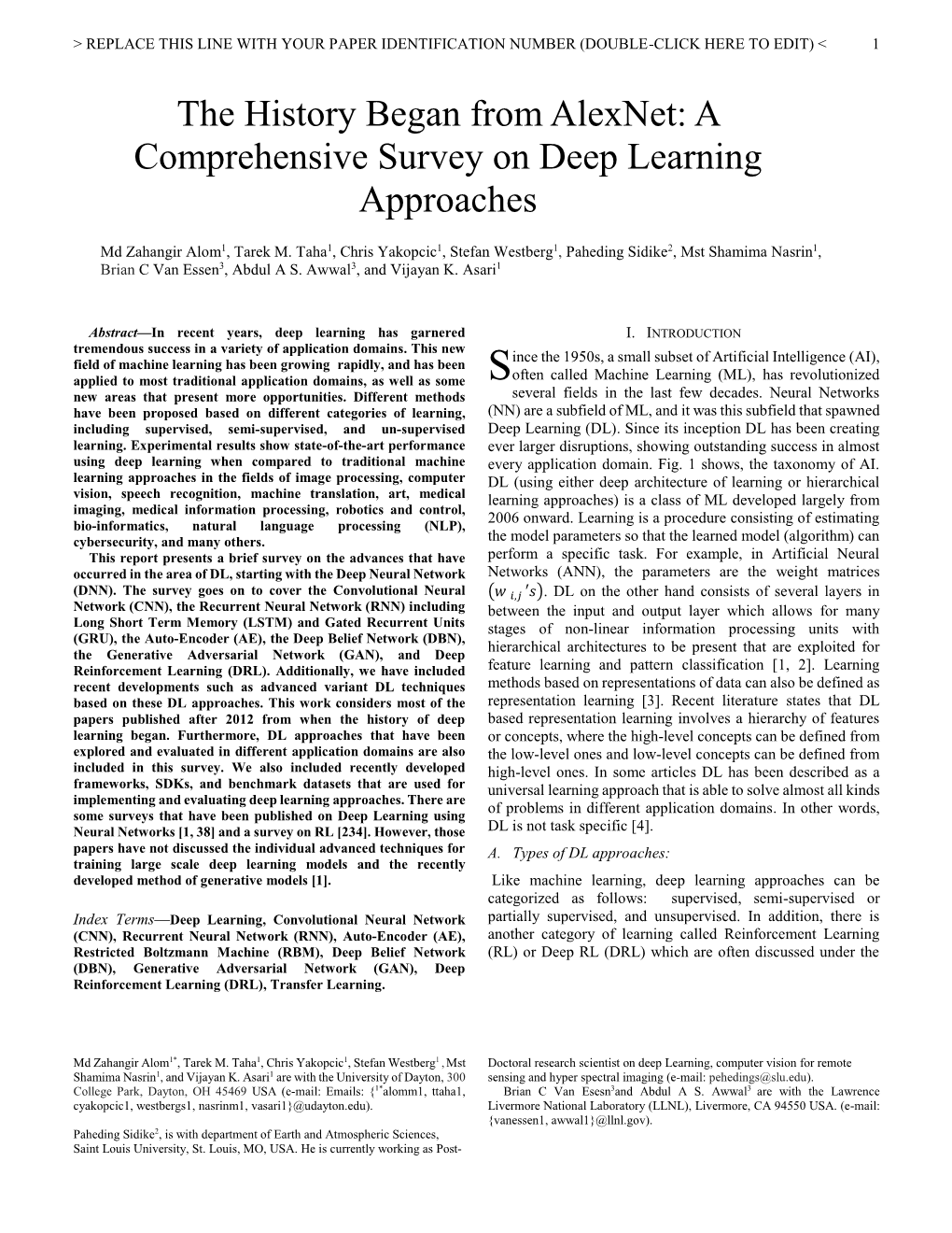 The History Began from Alexnet: a Comprehensive Survey on Deep Learning Approaches