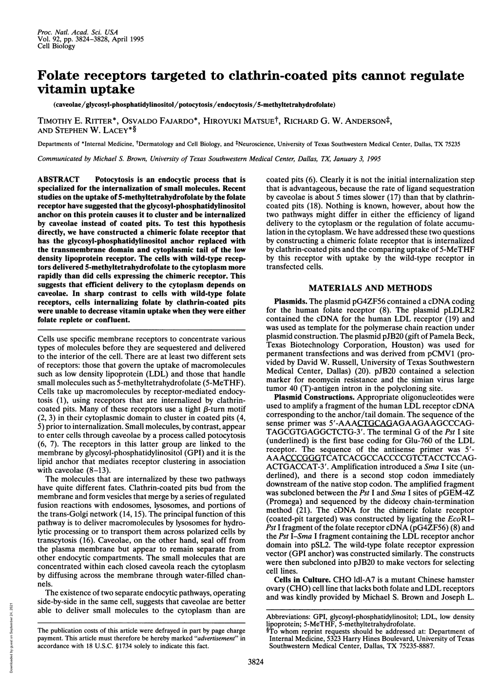 Folate Receptors Targeted to Clathrin-Coated Pits Cannot Regulate Vitamin Uptake