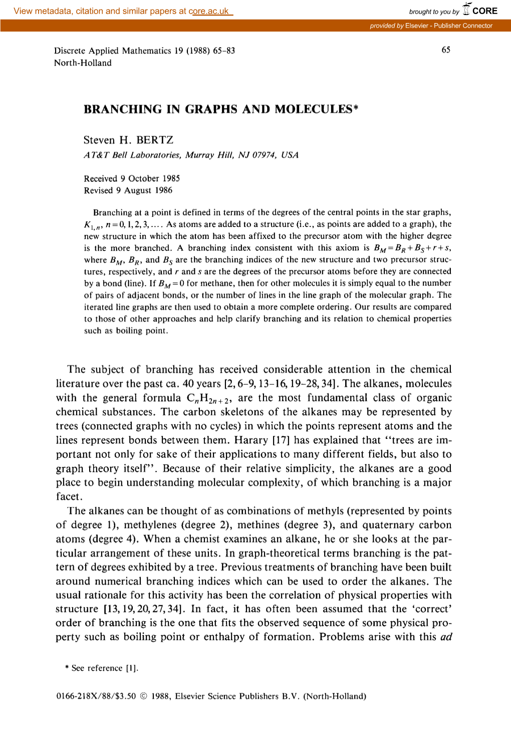 Branching in Graphs and Molecules*