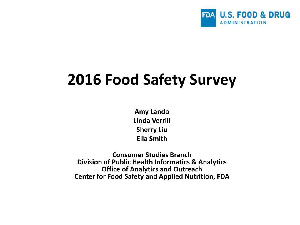 2016 Food Safety Survey Presentation