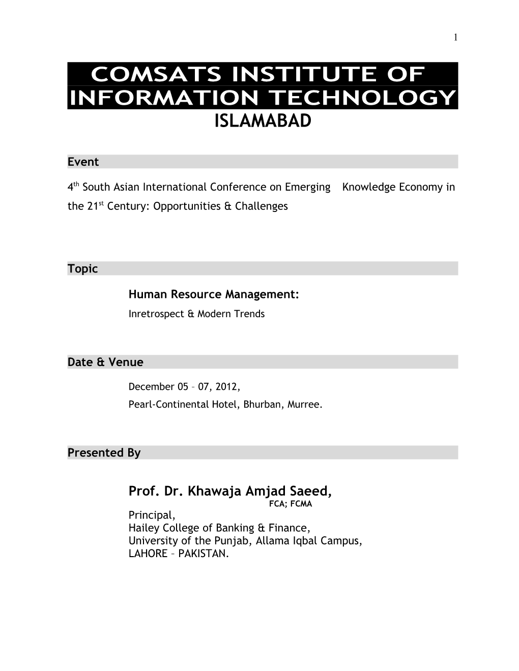 Comsats Institute Of