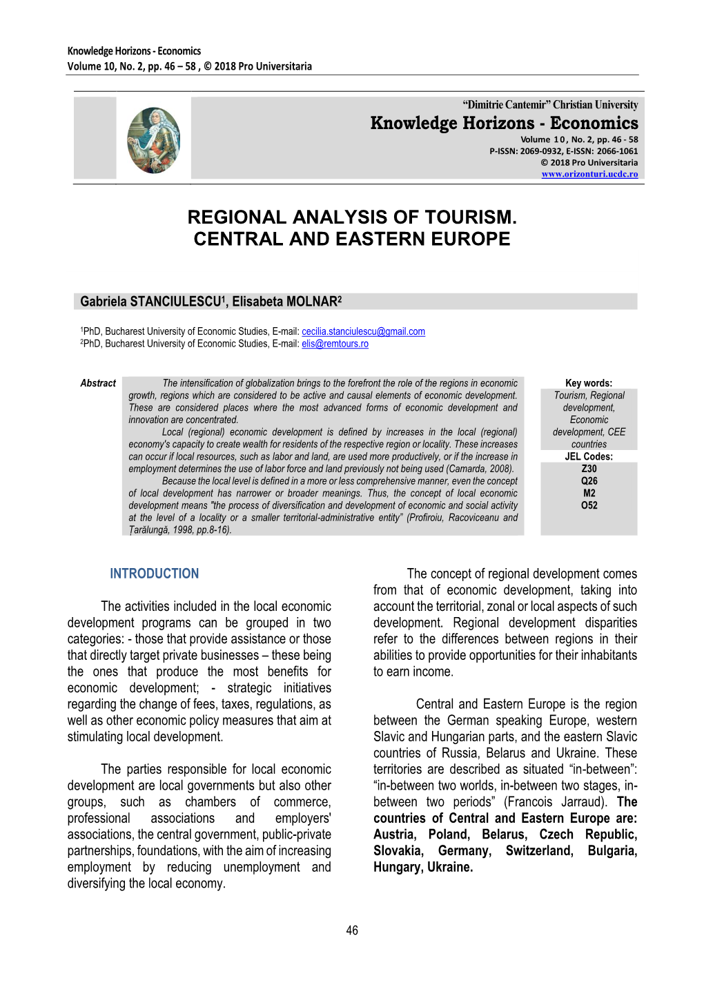 Regional Analysis of Tourism. Central and Eastern Europe