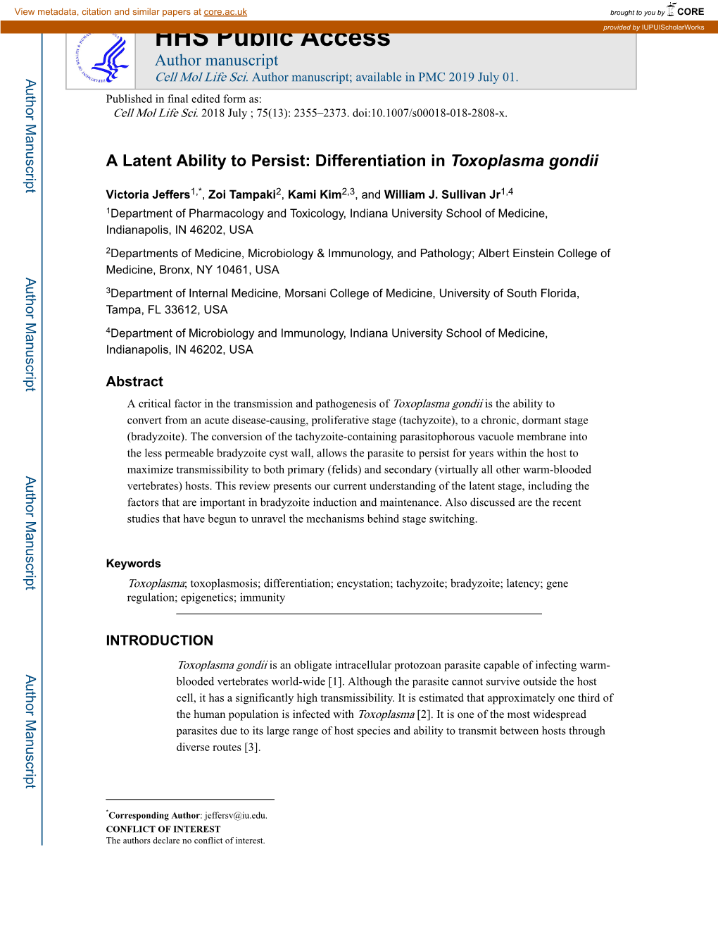 A Latent Ability to Persist: Differentiation in Toxoplasma Gondii