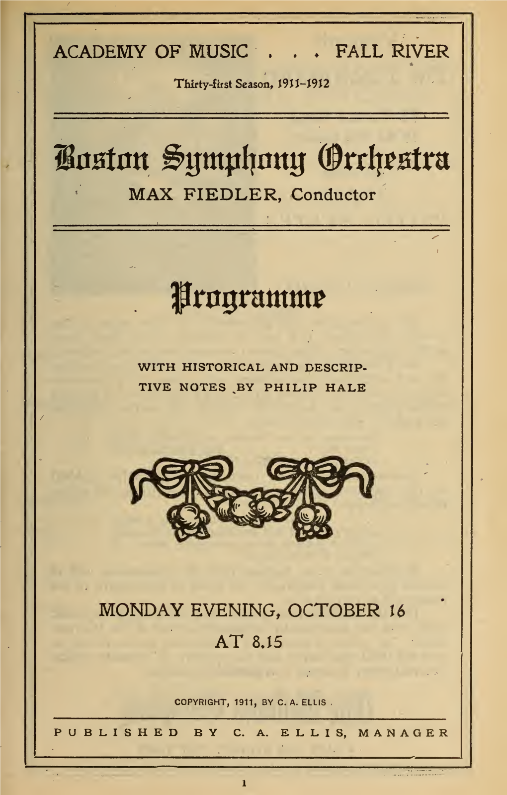 Boston Symphony Orchestra Concert Programs, Season 31,1911-1912, Trip