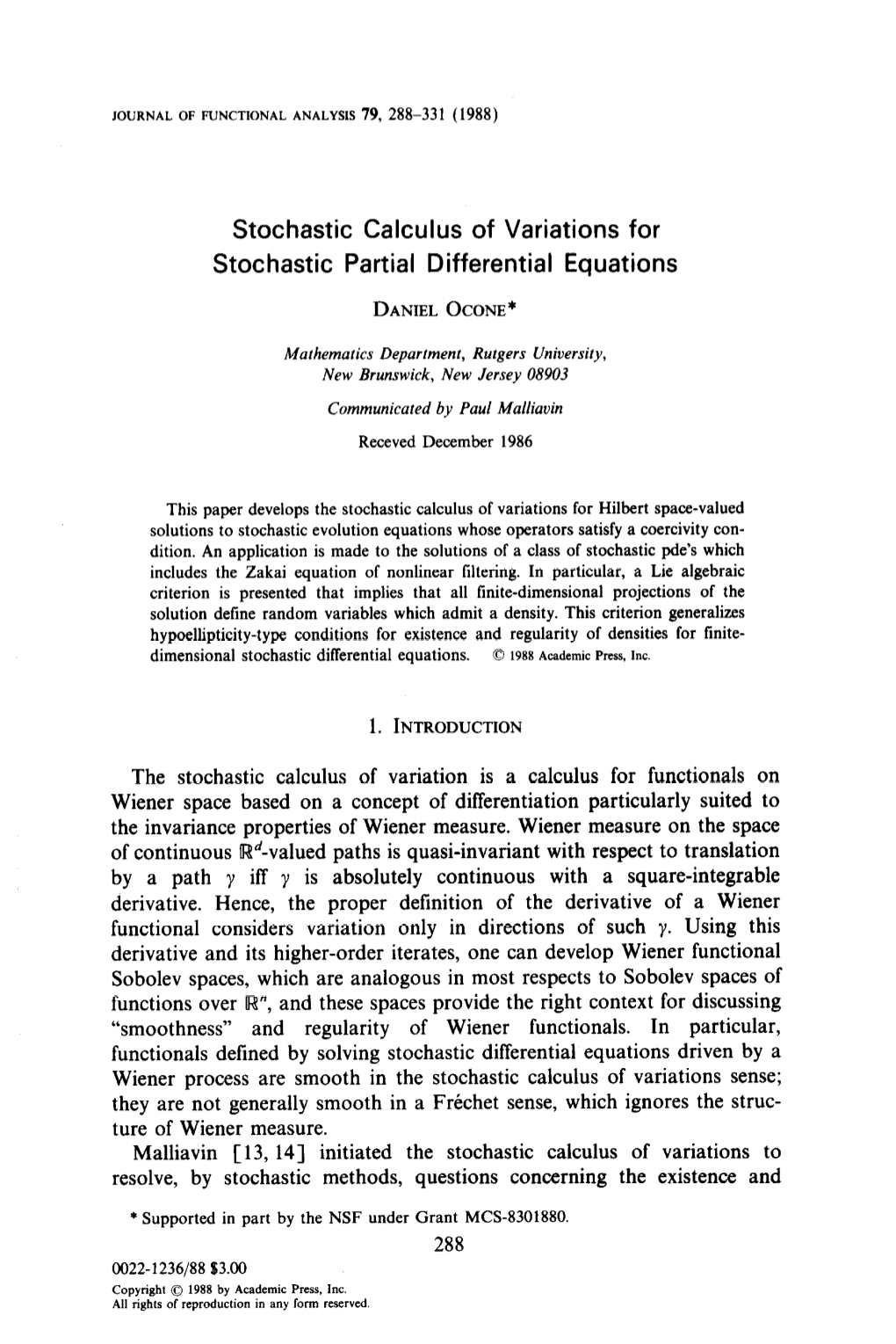 Stochastic Calculus of Variations for Stochastic Partial Differential Equations