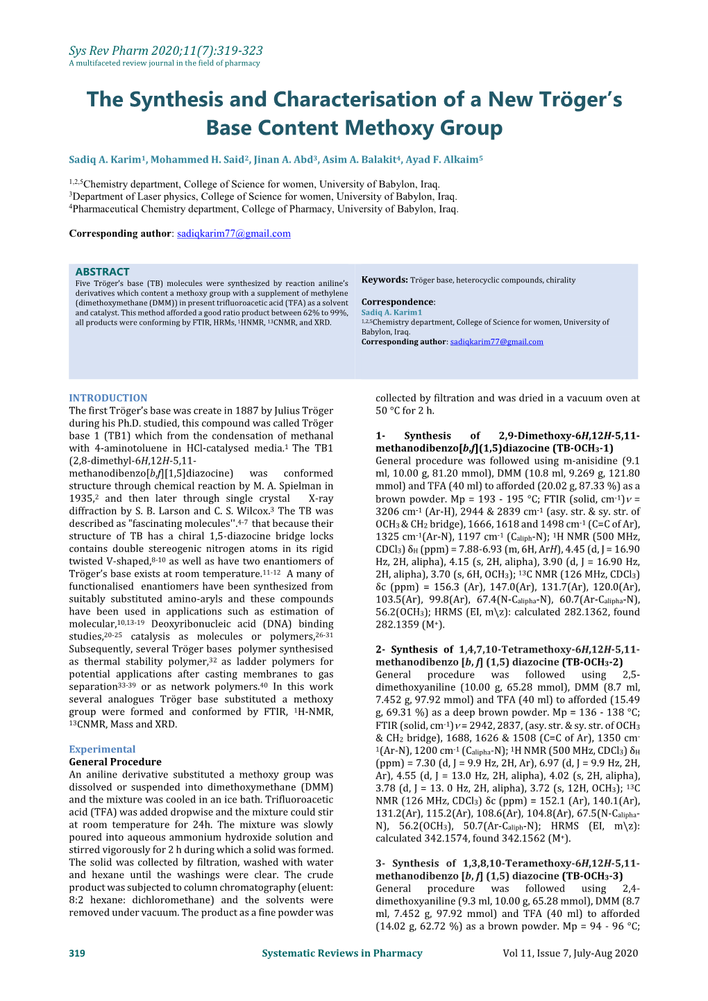 The Synthesis and Characterisation of a New Tröger's Base Content