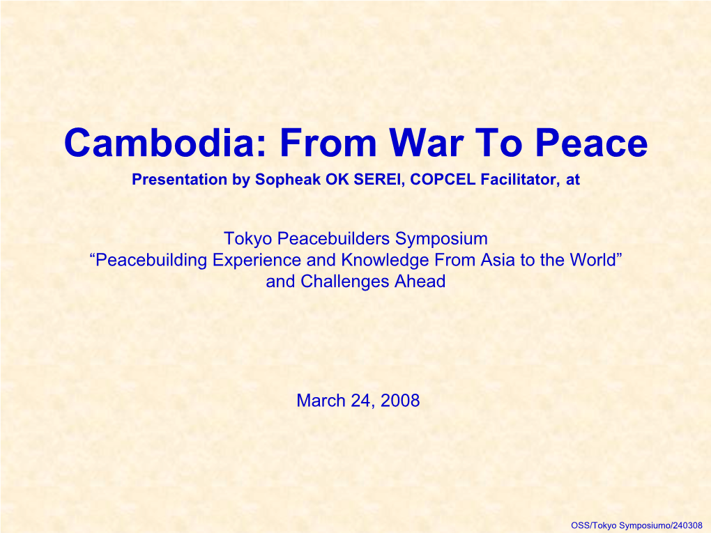 Conflicts in Cambodian Society and Challenges Ahead