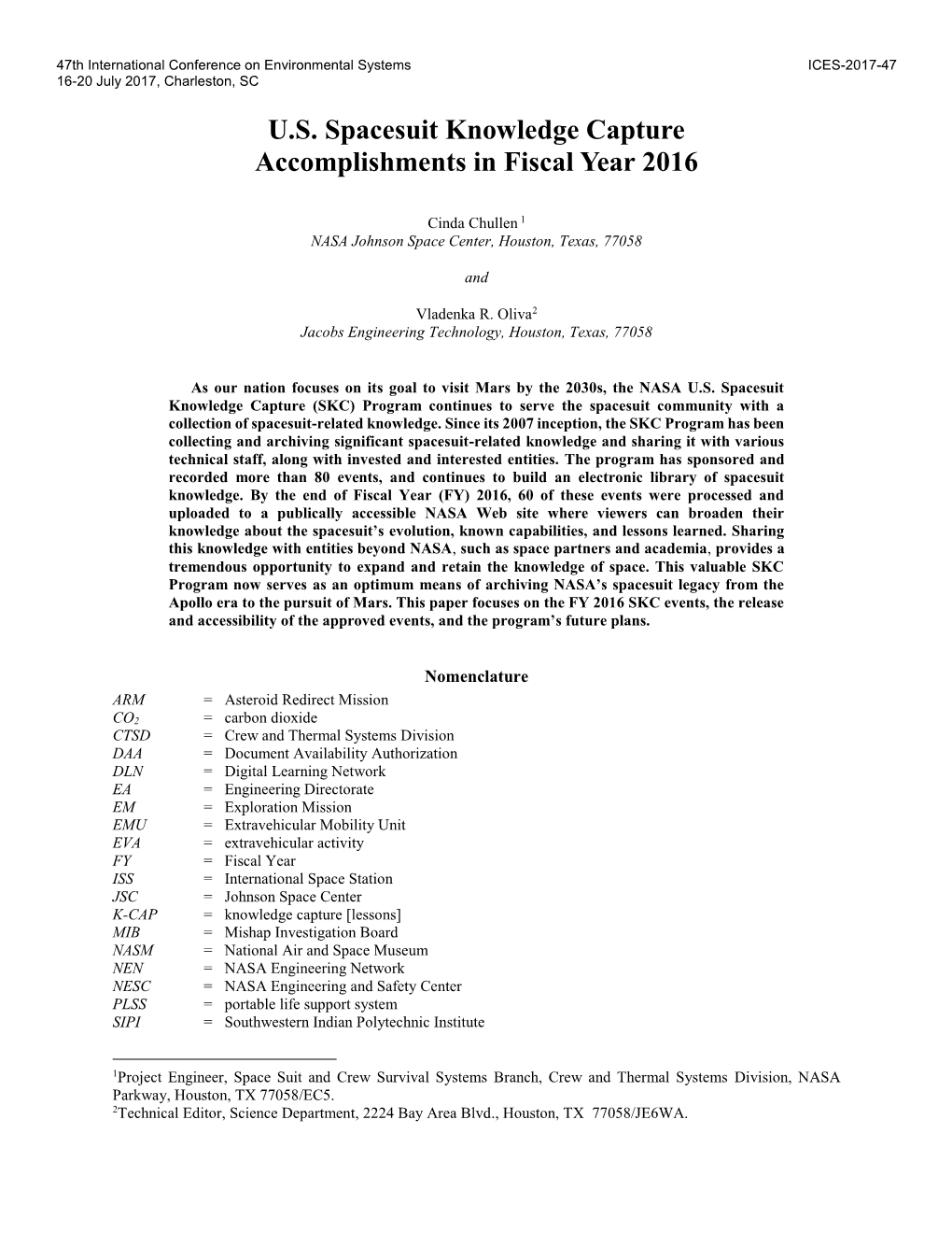 U.S. Spacesuit Knowledge Capture Accomplishments in Fiscal Year 2016