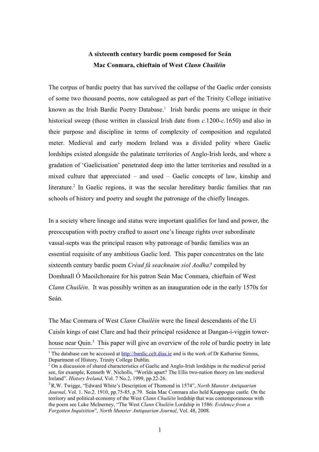 Status Of The Irish Poets In The 16Th Century - Targeted By English Officials And Also By Connor O'brien - But Still Patronise