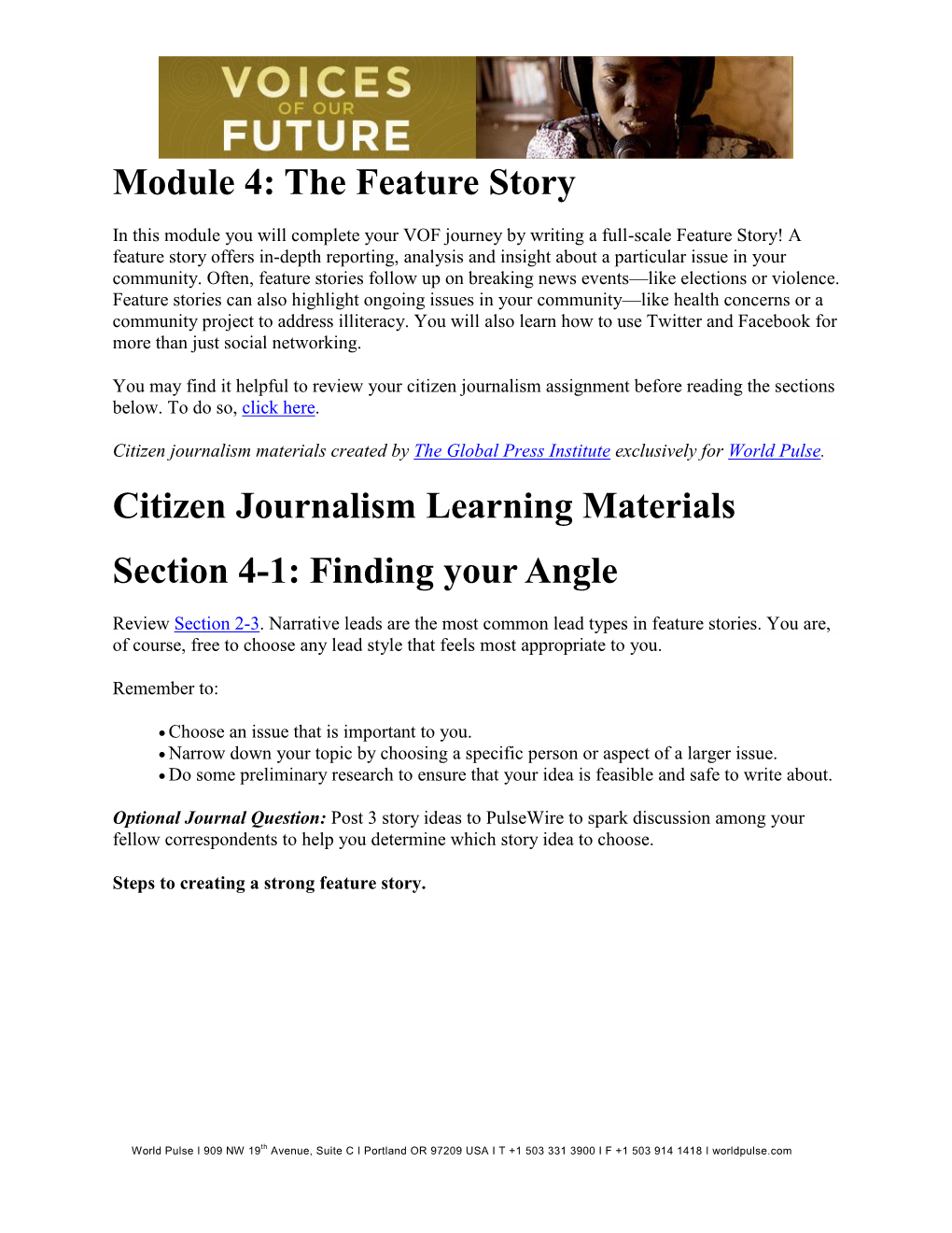 Module 4: the Feature Story