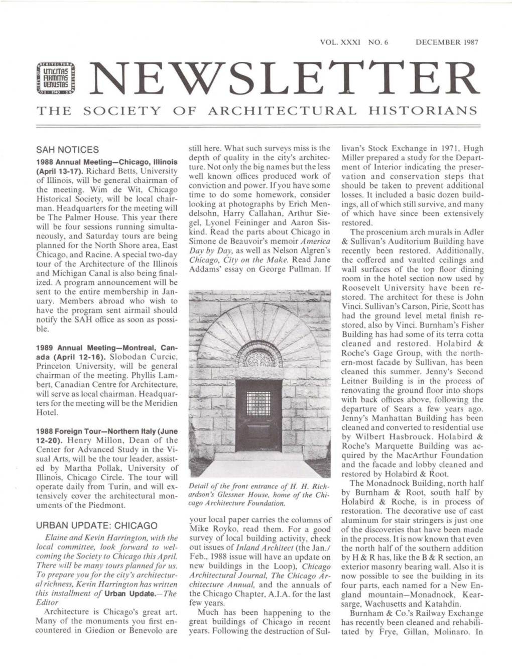 Newsletter the Society of Architectural Historians