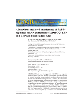 Adenovirus-Mediated Interference of FABP4 Regulates Mrna Expression of ADIPOQ, LEP and LEPR in Bovine Adipocytes