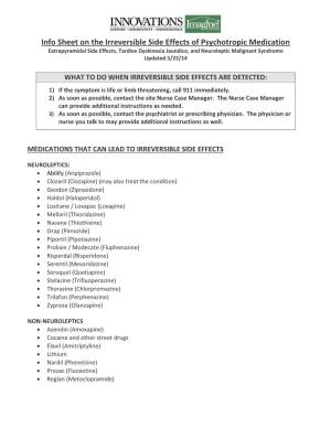 Info Sheet on the Irreversible Side Effects of Psychotropic Medication