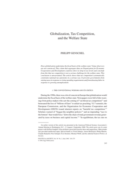 Globalization, Tax Competition, and the Welfare State
