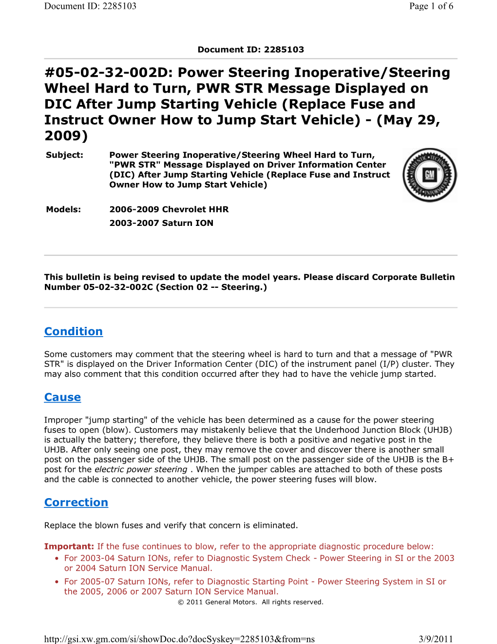 05-02-32-002D: Power Steering Inoperative/Steering