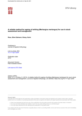 Merlangius Merlangus) for Use in Stock Assessment and Management