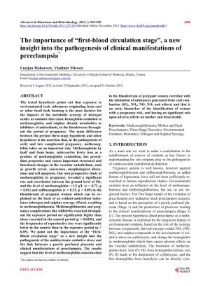 “First-Blood Circulation Stage”, a New Insight Into the Pathogenesis of Clinical Manifestations of Preeclampsia*
