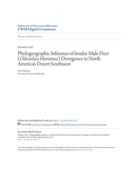 Phylogeographic Inference of Insular Mule Deer (Odocoileus Hemionus) Divergence in North America's Desert Southwest Ona Alminas University of Wisconsin-Milwaukee