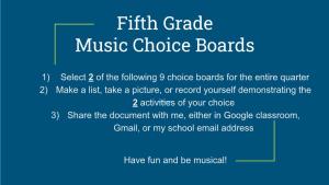 Fifth Grade Music Choice Boards