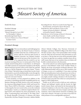 Fall 2020 NEWSLETTER of the Mozart Society of America