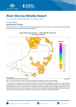 River Murray Weekly Report for the Week Ending Wednesday, 20 February 2019