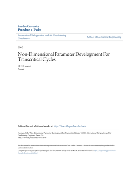 Non-Dimensional Parameter Development for Transcritical Cycles H