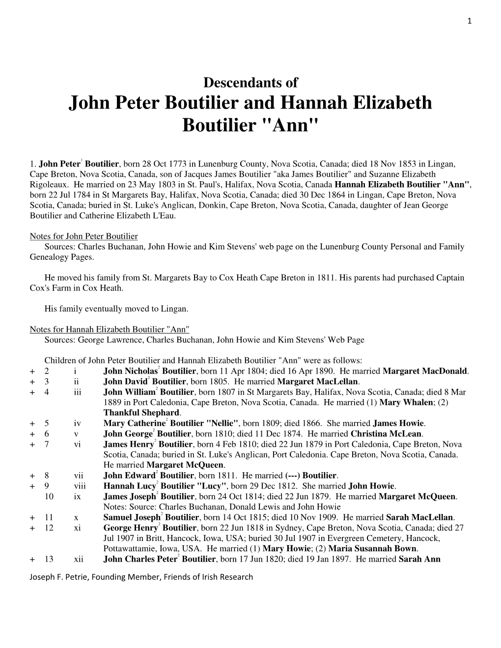 Boutilier and Hannah Elizabeth Boutilier "Ann"