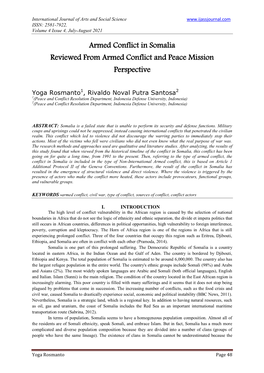 Armed Conflict in Somalia Reviewed from Armed Conflict and Peace Mission Perspective