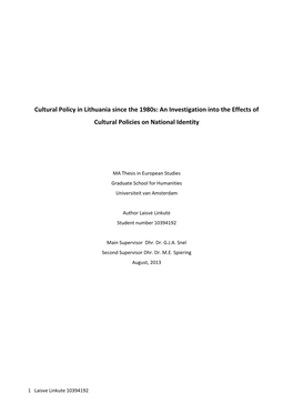 An Investigation Into the Effects of Cultural Policies on National Identity