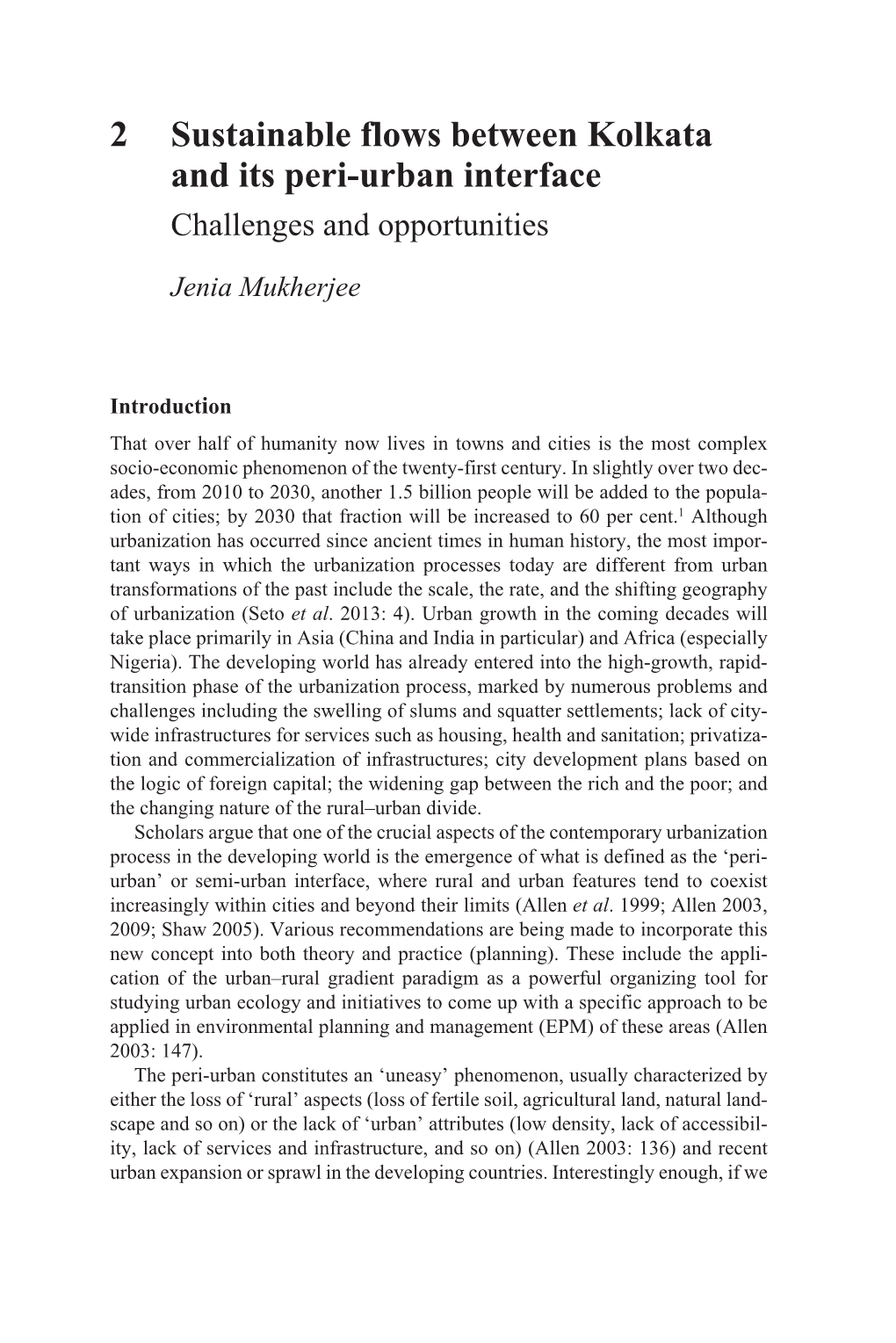 Sustainable Flows Between Kolkata and Its Peri-Urban Interface Challenges and Opportunities