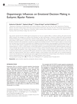 Dopaminergic Influences on Emotional Decision Making in Euthymic Bipolar Patients