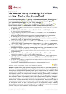 30Th Brazilian Society for Virology 2019 Annual Meeting—Cuiabá, Mato Grosso, Brazil