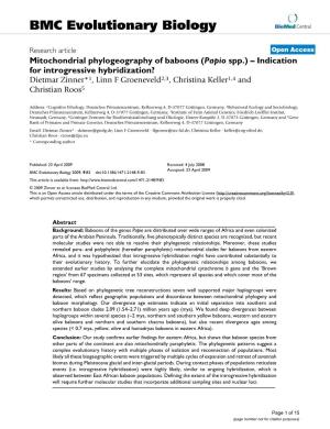 Mitochondrial Phylogeography of Baboons (Papio Spp.)–Indication For