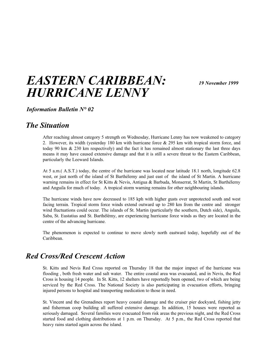 Eastern Caribbean Hurricane Lenny