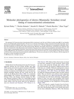 Molecular Phylogenetics of Shrews (Mammalia: Soricidae) Reveal Timing of Transcontinental Colonizations
