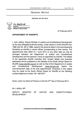 Appointment of Sheriffs
