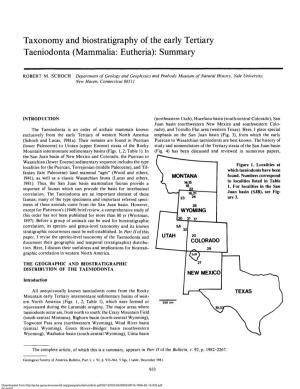 Taxonomy and Biostratigraphy of the Early Tertiary Taeniodonta (Mammalia: Eutheria): Summary