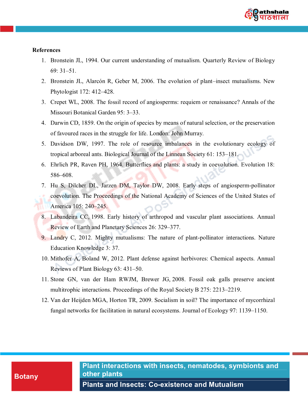 Botany Plant Interactions with Insects, Nematodes, Symbionts and Other