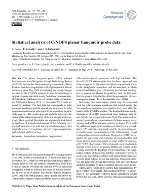 Statistical Analysis of C/NOFS Planar Langmuir Probe Data