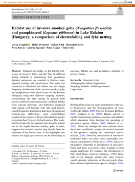 Habitat Use of Invasive Monkey Goby (Neogobius Fluviatilis) And